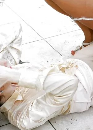 Filthy european lesbians make some fervent pissing and pussy toying action