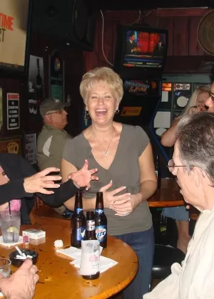 Busty mature wife Tracy Lick licks nipples  shares large dildo with friends