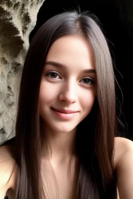 Худышка с темными волосами голенькая в пещерке 9