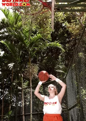 Thick MILF pornstar Desirae revealing huge saggy tits outdoors on patio